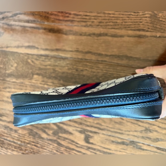 Authentic GUCCI GG Canvas Sherry Line Clutch Bag Gray Red Navy 010 378 - Picture 9 of 13